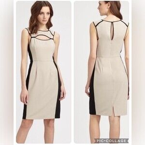 BCBGMaxaria Kelsee Pale Grey and Black Colorblock Cut- out Dress Sz 2